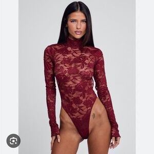 Outcast Roselle Bodysuit Lace Long Sleeve Blouse Top One Piece Small NWT NEW
